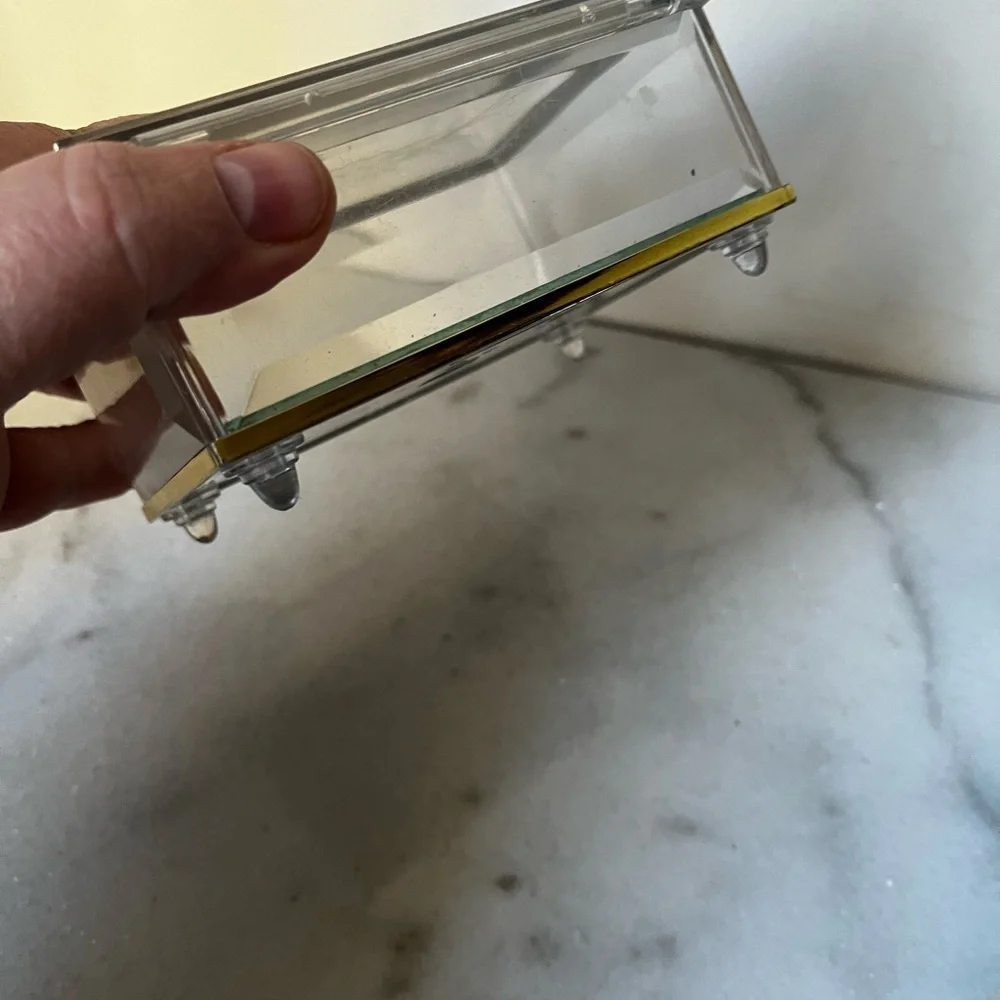 Vintage acrylic Jewelry Box with Gold brass Trim